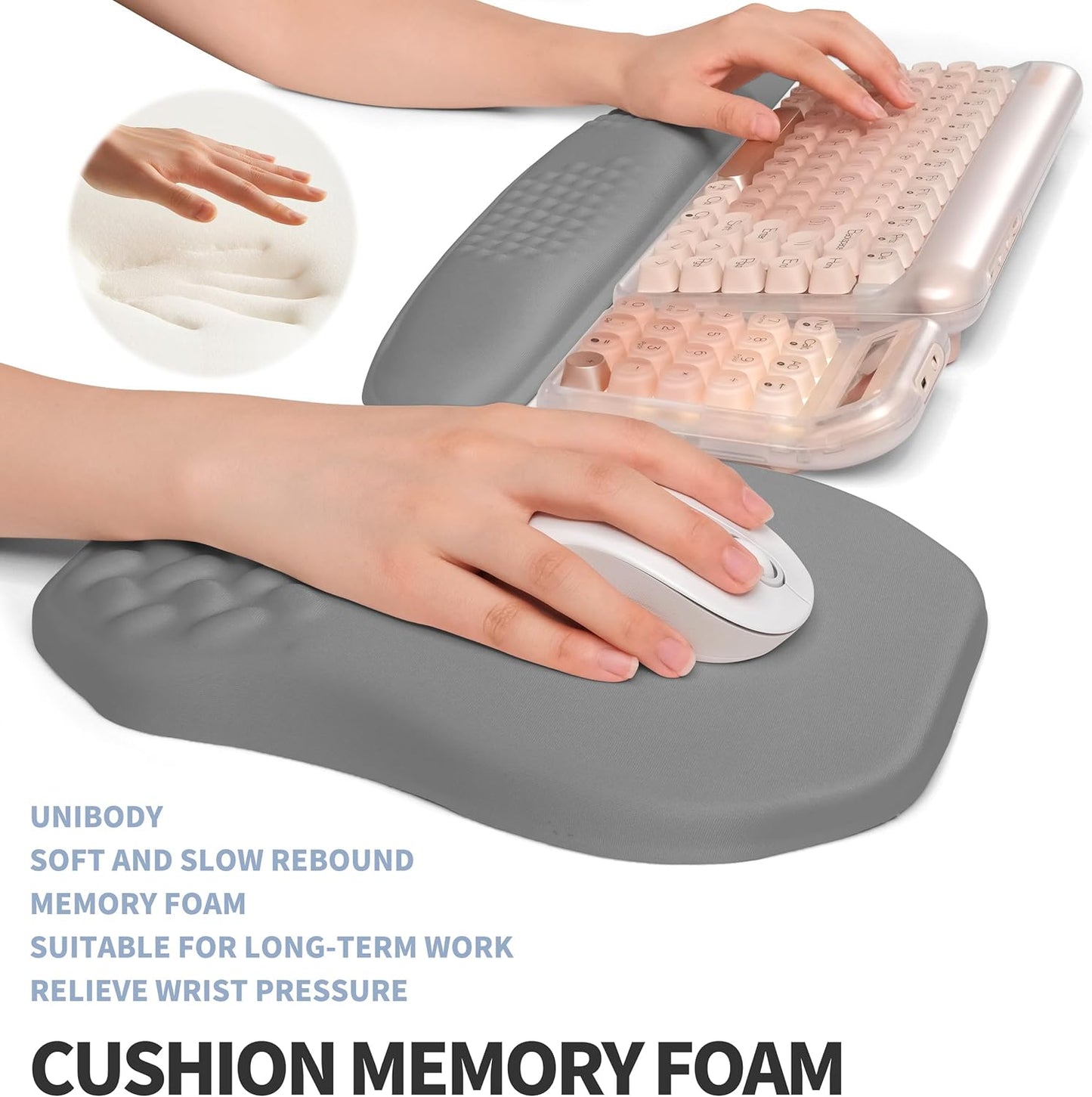 2-in-1 Ergonomic Set, Wave Keyboard Wrist Rest and Massage Slope Mouse Pad Wrist Support, Rebound Memory Foam for Relieve Carpal Tunnel Syndrome and Wrist Pain (Dark Grey)