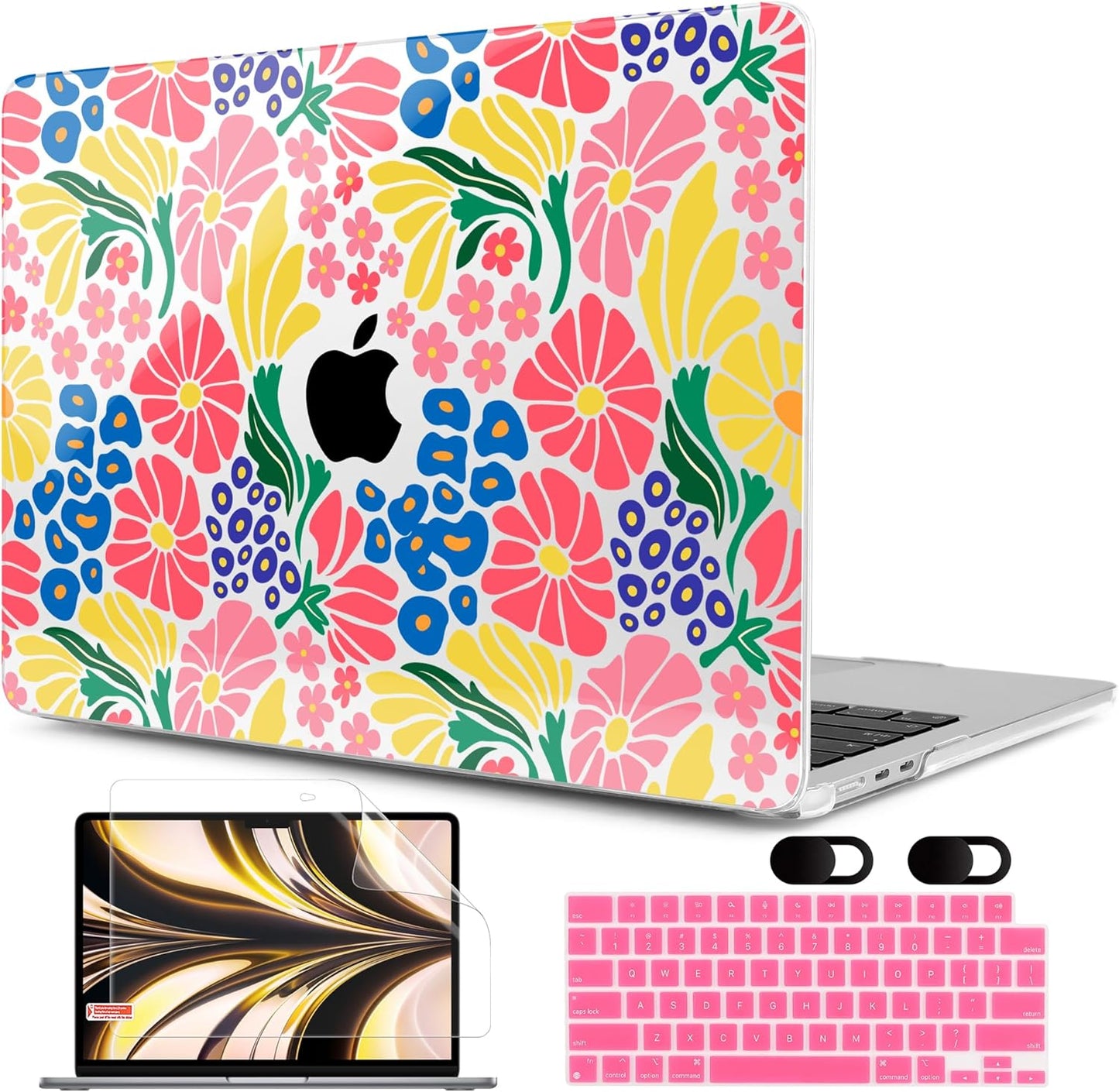 MEEgoodo Case for MacBook Air M4/M3/M2 13.6 inch 2025 2024 2022, Fit Model A3240 A3113 A2681, Compatible with MacBook Air 13 inch, Laptop Hard Shell Case with Keyboard Cover, Groovy Flower