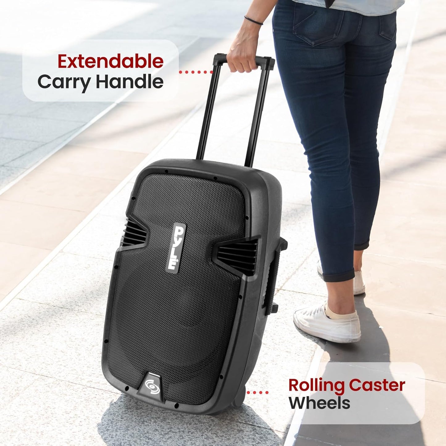 Pyle Wireless Portable PA Speaker, 1000W Bluetooth Loudspeaker, 12” Subwoofer, Dual High-Powered PA System, 2-Way Full Range Audio, Includes Wireless Mic, USB/SD Input, for Outdoor and Event Use