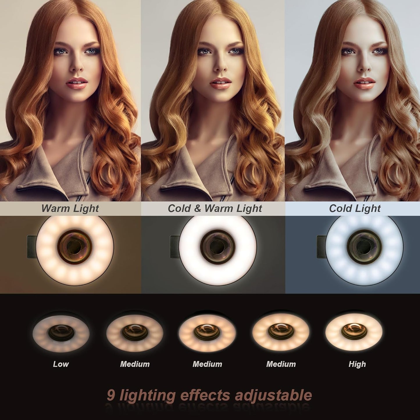 37mm Macro Lens for iPhone and Android with Mini Clip Ring Light, Portable Rechargeable Dimming, for Smart Phone Photography, Camera Video Recording, Black