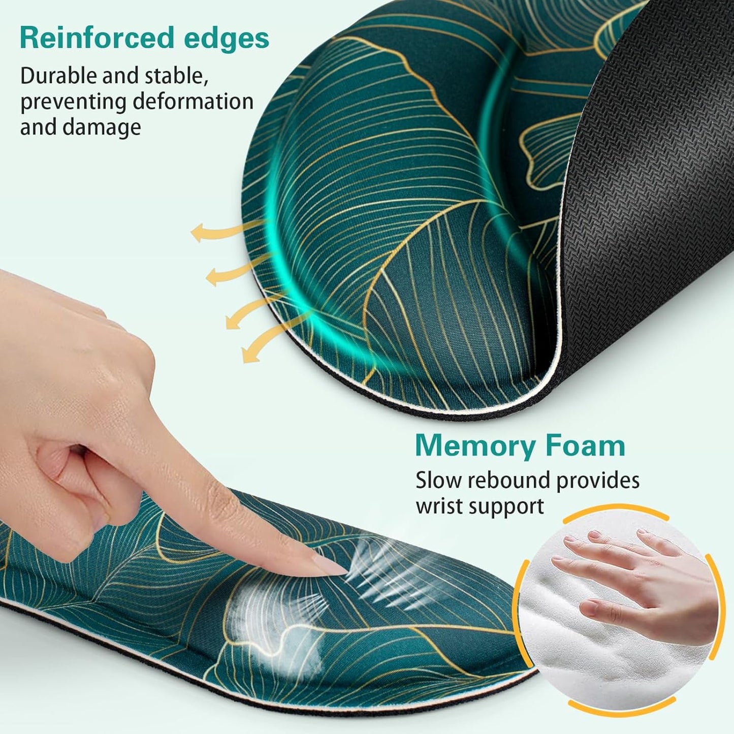 Mouse Pad with Wrist Rest Set, 3-in-1 Wrist Support Mousepad Set, Gaming Mat Pad with Anti-Skid Base,Ergonomic Mouse Pad Green,Memory Foam Gel Wrist Rest for Computer Keyboard