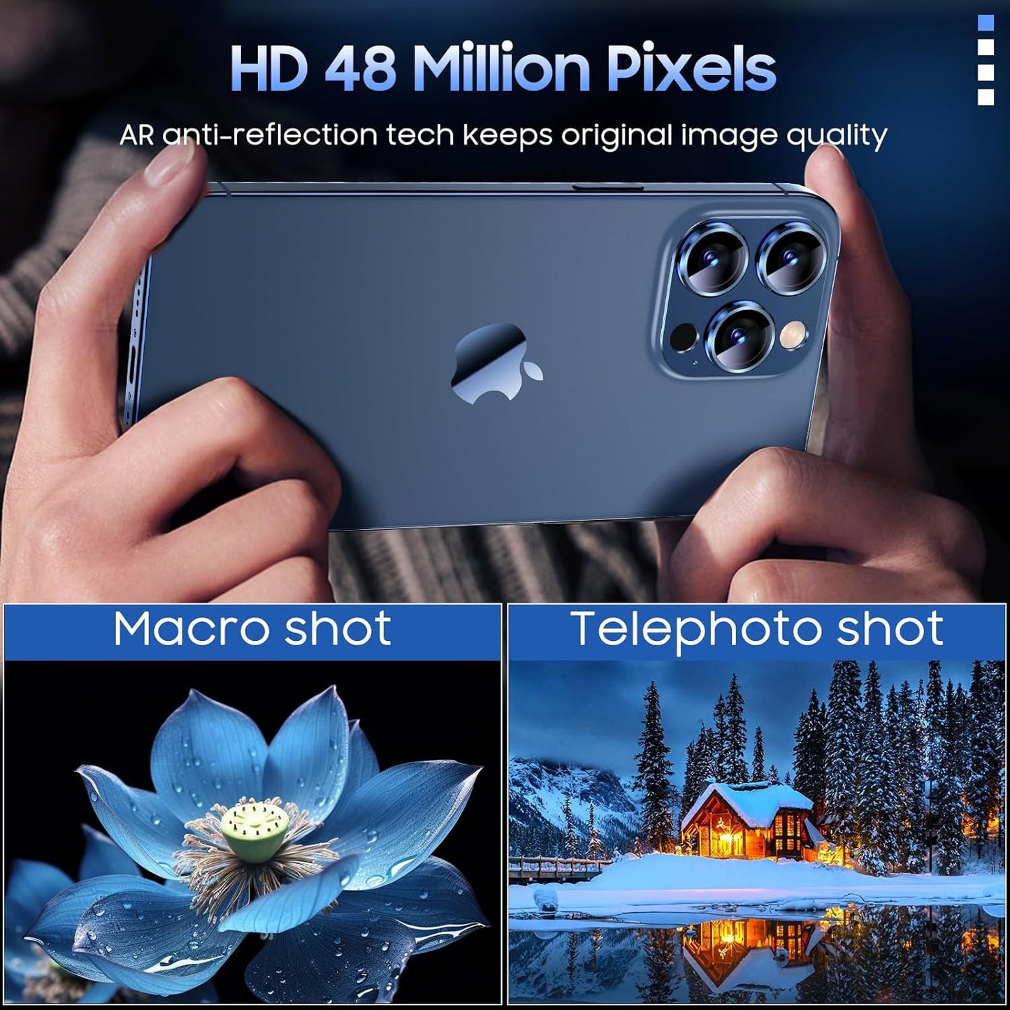 Uyiton Compatible with iPhone 15 Pro/iPhone 15 Pro Max Camera Lens Protector, [Not Easy to Break][Strong Adsorption][Case-Friendly] Metal Tempered Glass Rear Camera Screen Cover - Blue Titanium