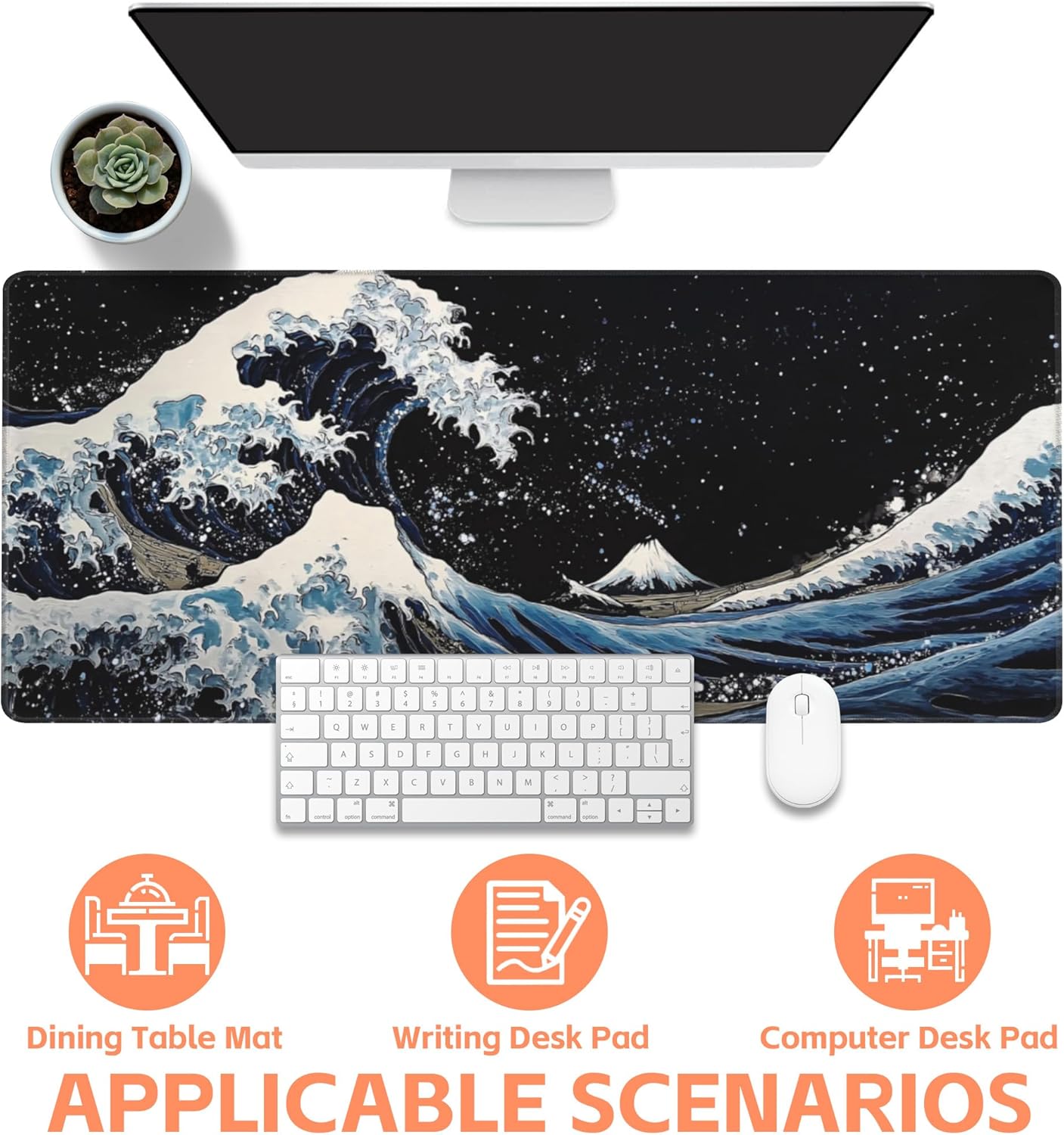 Mouse Pad Large Wave in The Night Sky Non-Slip Game Desk Mat with Stitched Edge Laptop Keyboard Desk Pad for Work Home Gaming (35.4 x 15.7 Inches)