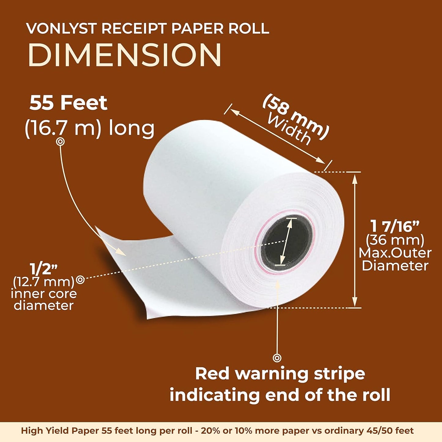 Receipt Paper Roll for 58mm Mobile Portable Thermal Printer (Pack 50 rolls)