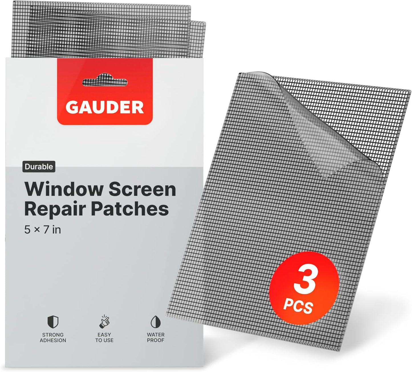 GAUDER Fly Screen Repair Patches - Insect Screen Repair Set Made from Fiberglass Self-Adhesive - for Door, Porch and Window (3 Patches - 5" x 7")