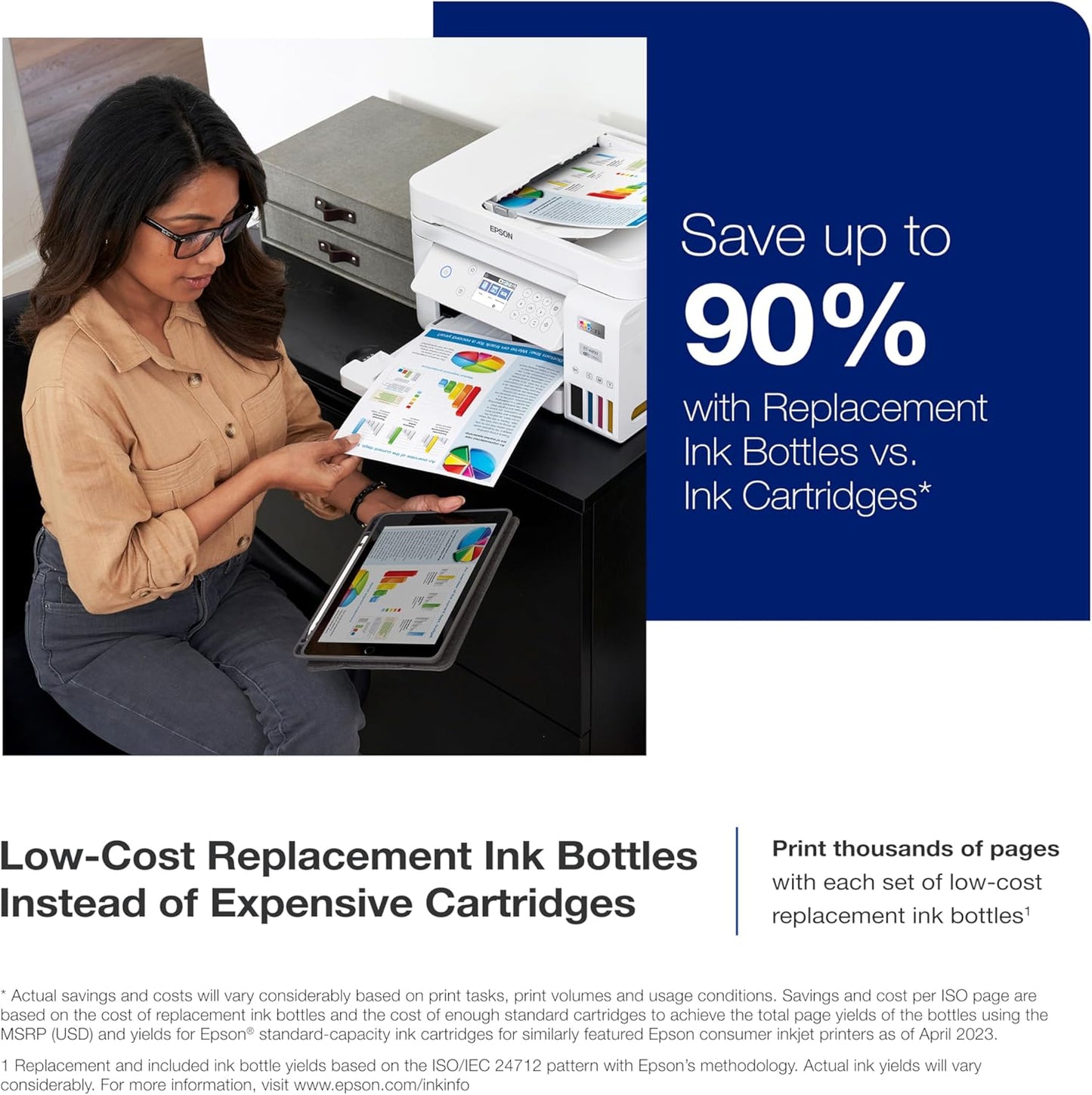 Epson EcoTank ET-3843 Wireless Color All-in-One Cartridge-Free Supertank Printer with Scanner, Copier, ADF and Ethernet-for The Ultimate Home Office, White