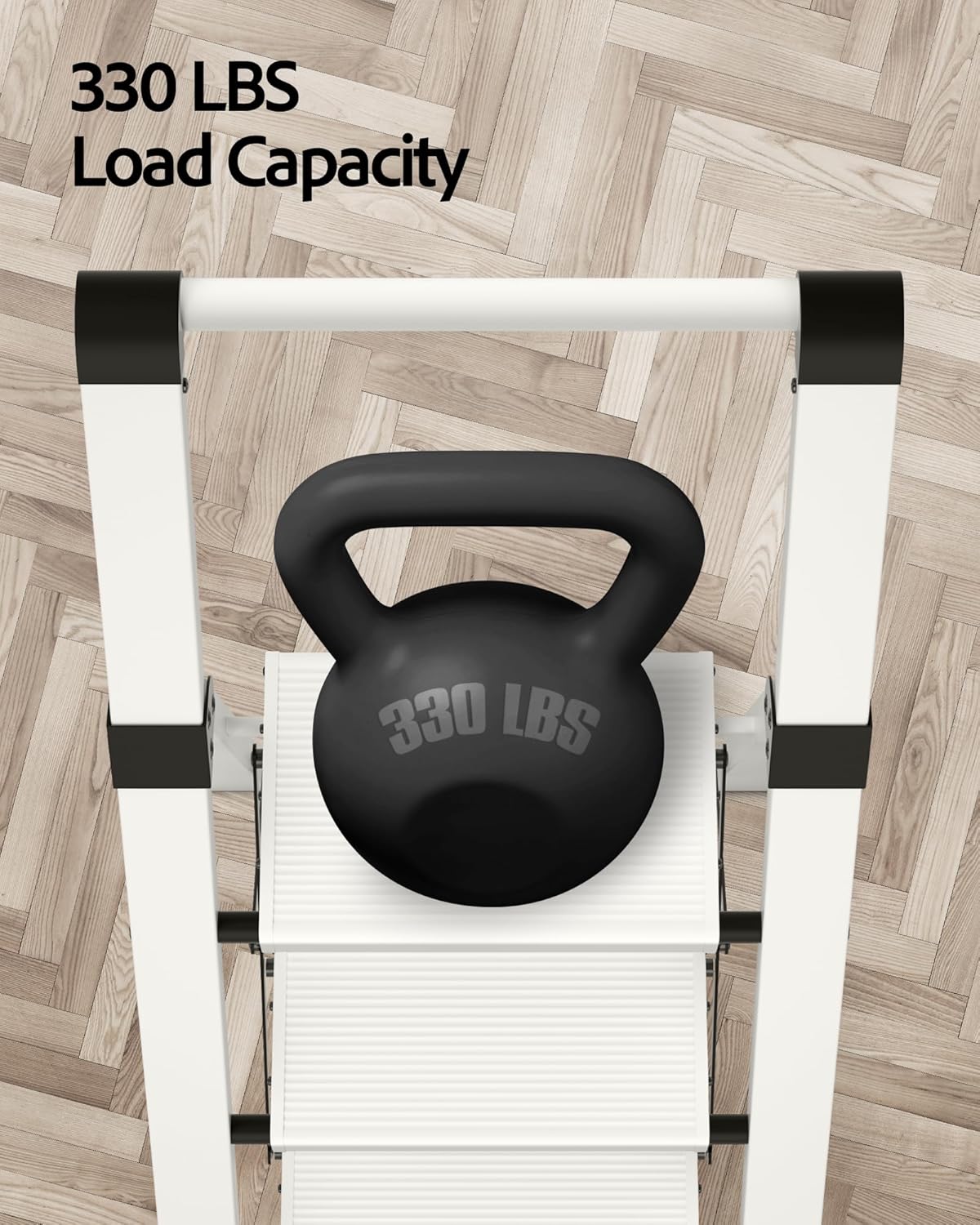 Taranta 3 Step Ladder, Lightweight Aluminum Step Stool with Convenient Handgrip, Folding Ladder with Anti-Slip Pedals, 330lbs Capacity Stepladder for Home, Office, Kitchen - White