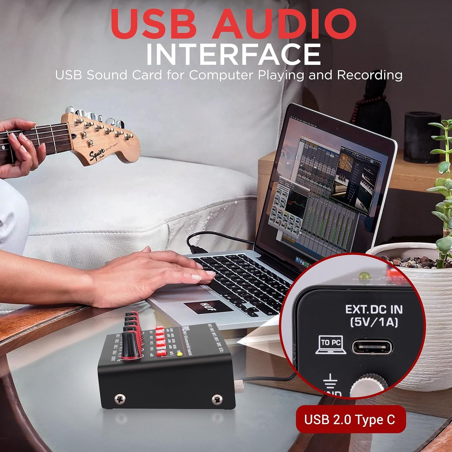 Pyle 4-Channel Wireless Bluetooth 5.0 Line Mixer - USB Audio Interface - 4 Mono/Stereo Inputs - Ultra-Low Noise - High Headroom - Built-in USB-C Sound Card - Compact Metal Chassis - PMAX4