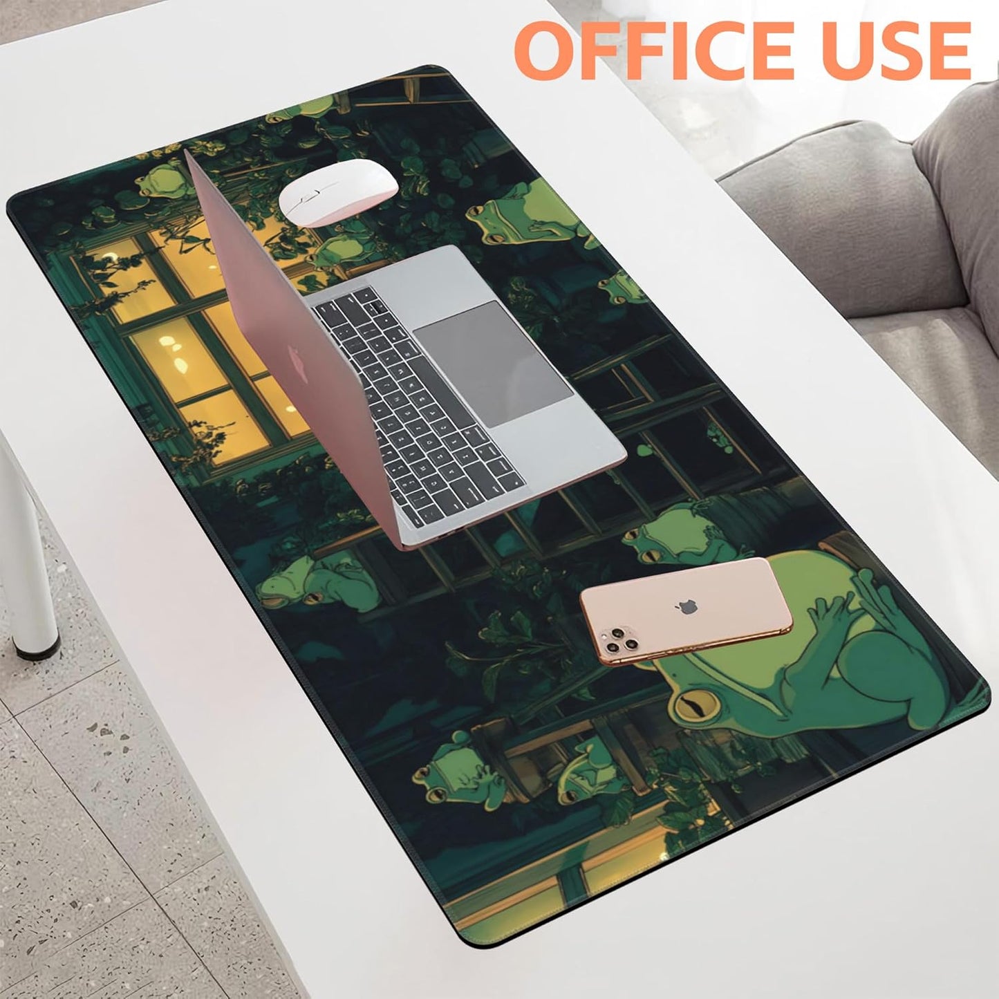 Mouse Pad Large Cute Frogs Non-Slip Game Desk Mat with Stitched Edge Laptop Keyboard Desk Pad for Work Home Gaming (35.4 x 15.7 Inches)