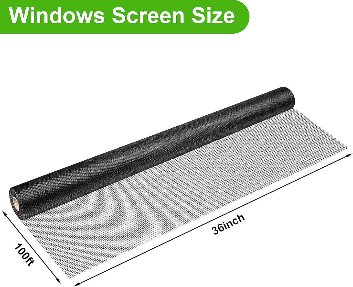 Ouskr Replacement Window Screens Roll, 36 inch x 100 feet Durable Window Screen Mesh for Patio Porch Door Windows, DIY Adjustable Fiberglass Window Screen Repair Kit Sliding Net Pet, Black