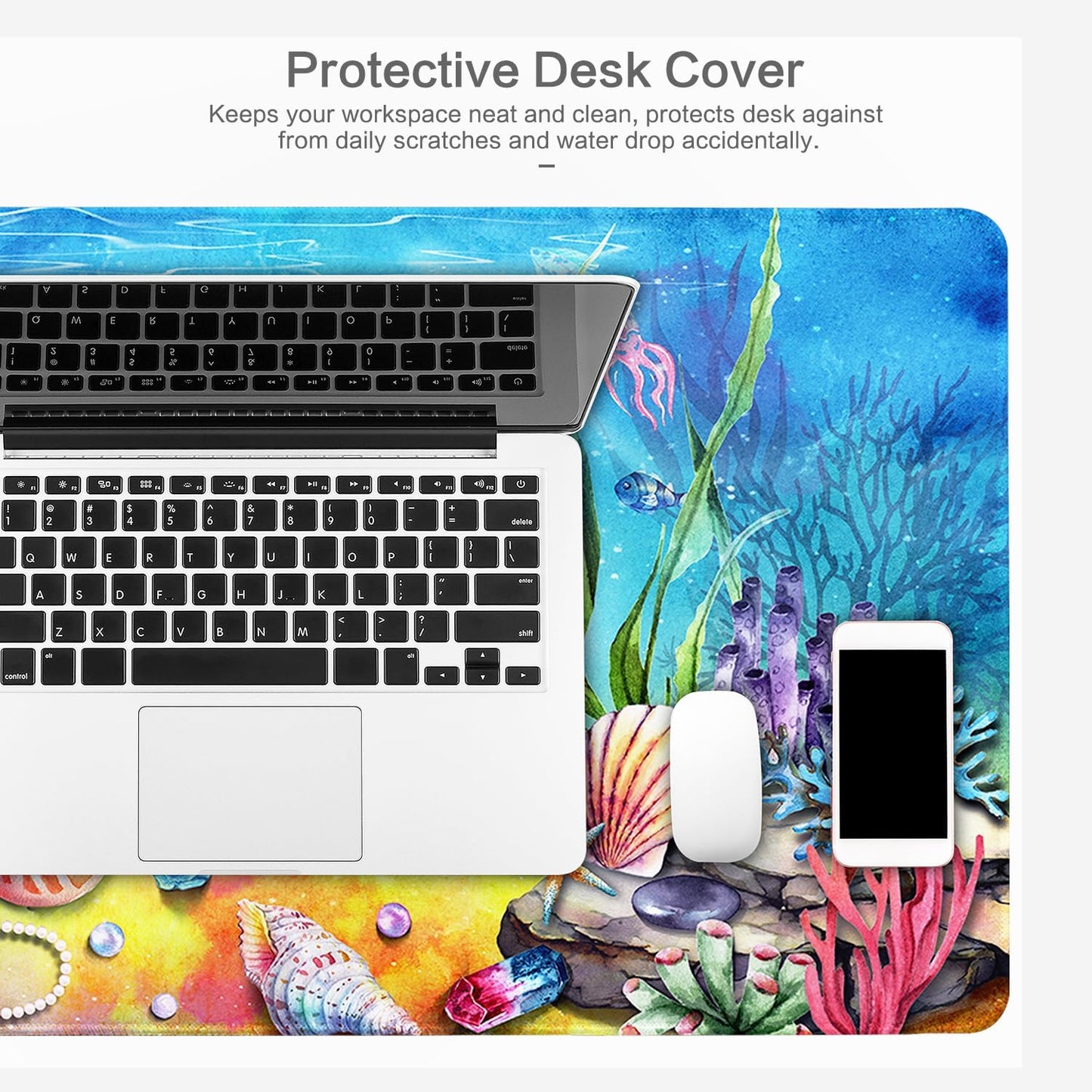 Lokigo Desk Pad Cool Cat, Big Desk Mat Cute Cat Ocean Underworld Extended Large Gaming Mouse Pad for Desk Boys Girls Non-Slip Rubber Base Stitched Edges Mouse Mat Office Home Laptop Desk Matt