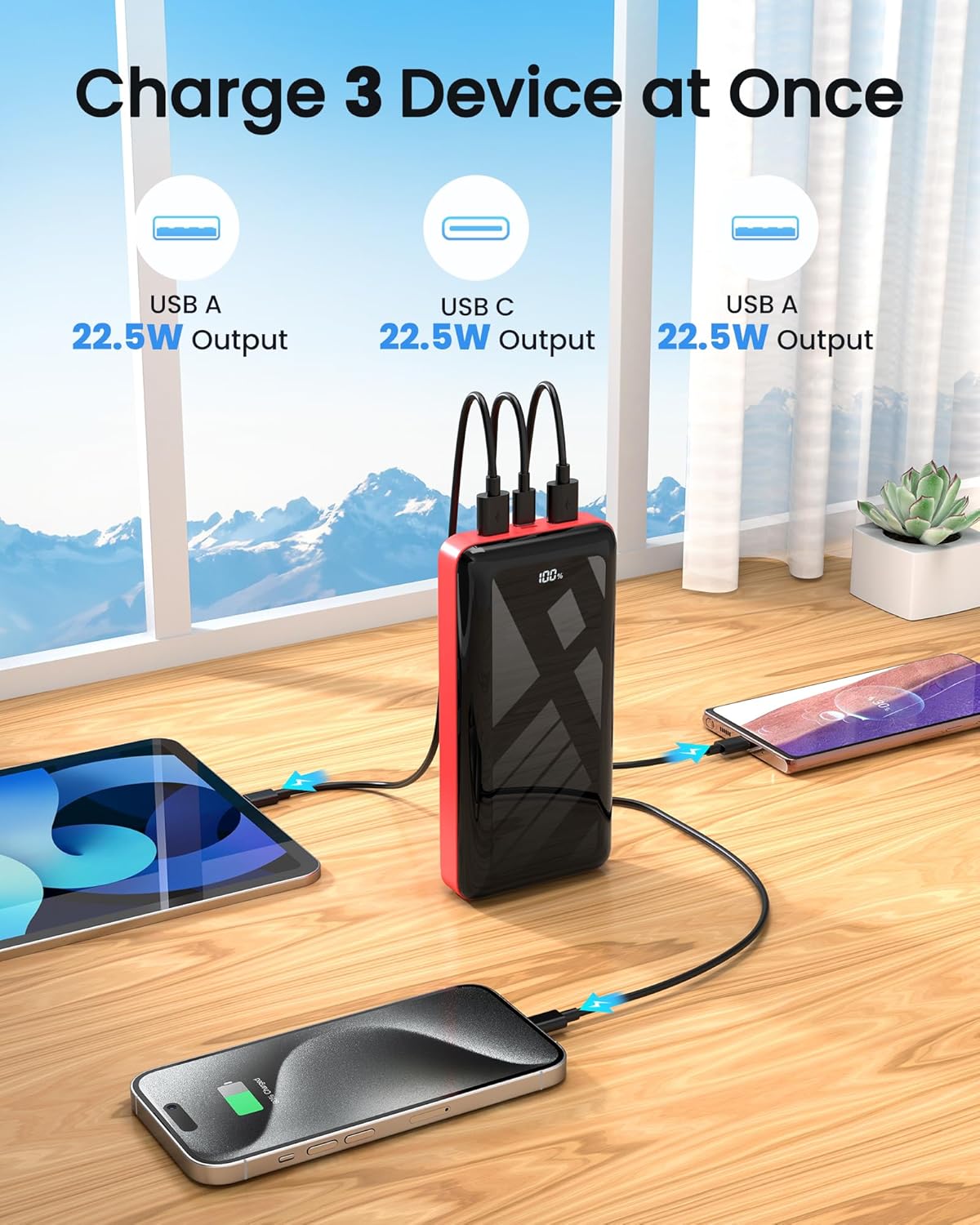 Portable Charger Power Bank 50000mAh, 22.5W Fast Charging Battery Pack, USB C Quick Charge 3 Outputs & 2 Inputs, LED Display, External Cell Phone Battery Bank for iPhone 16/15/14/13, Samsung, Android