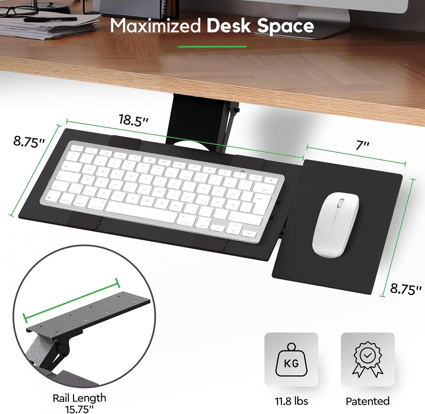 KT1 Ergonomic Keyboard Tray Under Desk - Under Desk Keyboard Tray Slide Out with Adjustable Height and Tilt - Easy to Slide and Swivel 360 Degree - Keyboard Drawer with Adjustable Mouse Pad