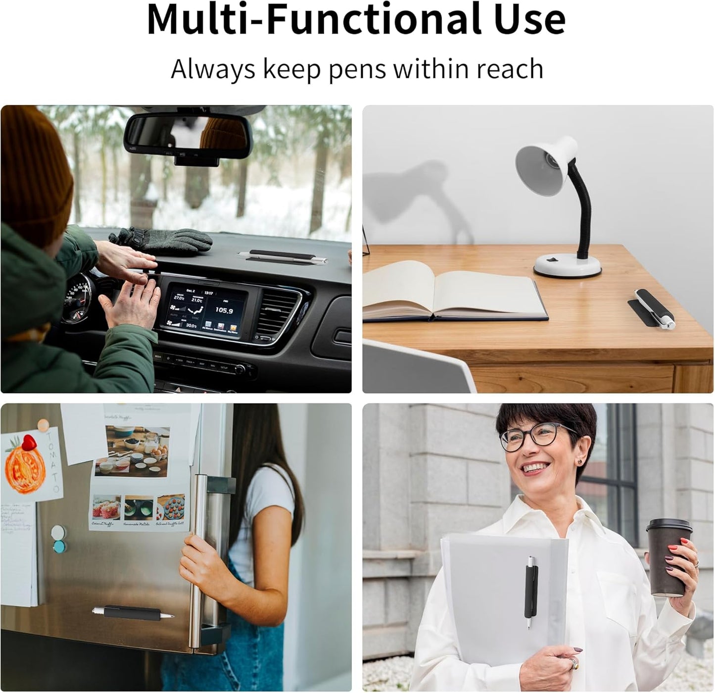 ELETIUO Pencil Holder For Most Pens,Pencils,Self-Adhesive Stick To Notebooks,Diary,Desks,Whiteboards Or Any Surface,Silicone Pen Holder For Home,Office And Desk Organization,Black