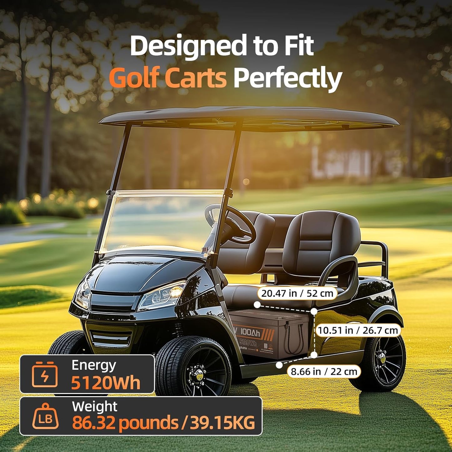 48V 100Ah Lithium Battery for Golf Cart with 15A Charger, Built-in Bluetooth 5.0 & 200A BMS,15000+ Deep Cycle LiFePO4 Battery with Low-Temp Protection for Golf Cart ﻿ Group 8D