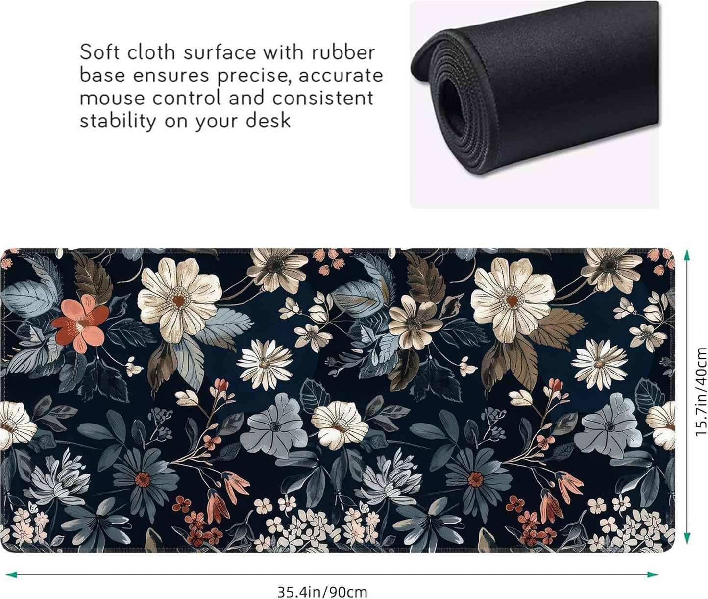 Dark Flower Large Mouse Pad,Gaming Keyboard Desk Pad,Extended Mouse Mat Non-Slip Rubber Base with Stitched Edges for Office Game Home XXL 35.4"x15.7"