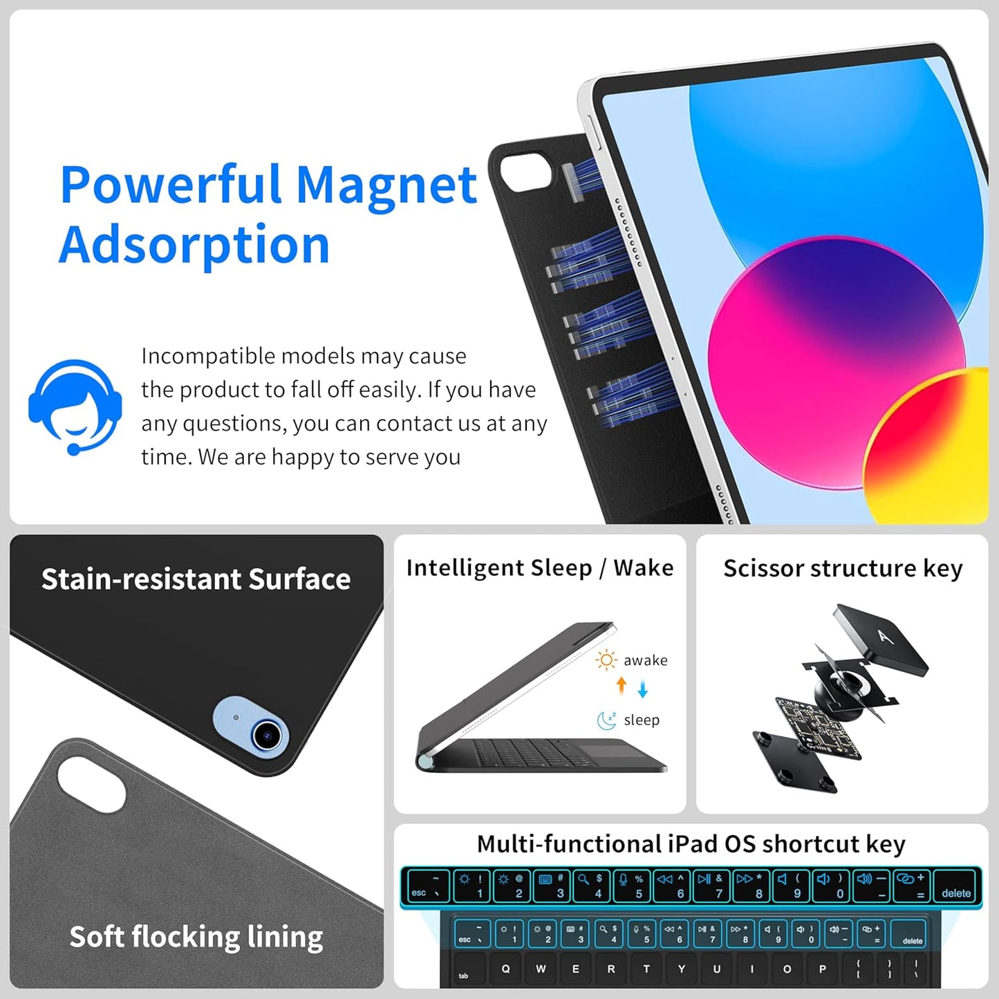 Keyboard Case for iPad 11th (A16, 2025) and iPad 10th Generation (10.9" 2022), Magic Keyboard for ipad 10th Generation with Multi-Touch Trackpad, Floating Cantilever Stand, Backlit Keys (Black)