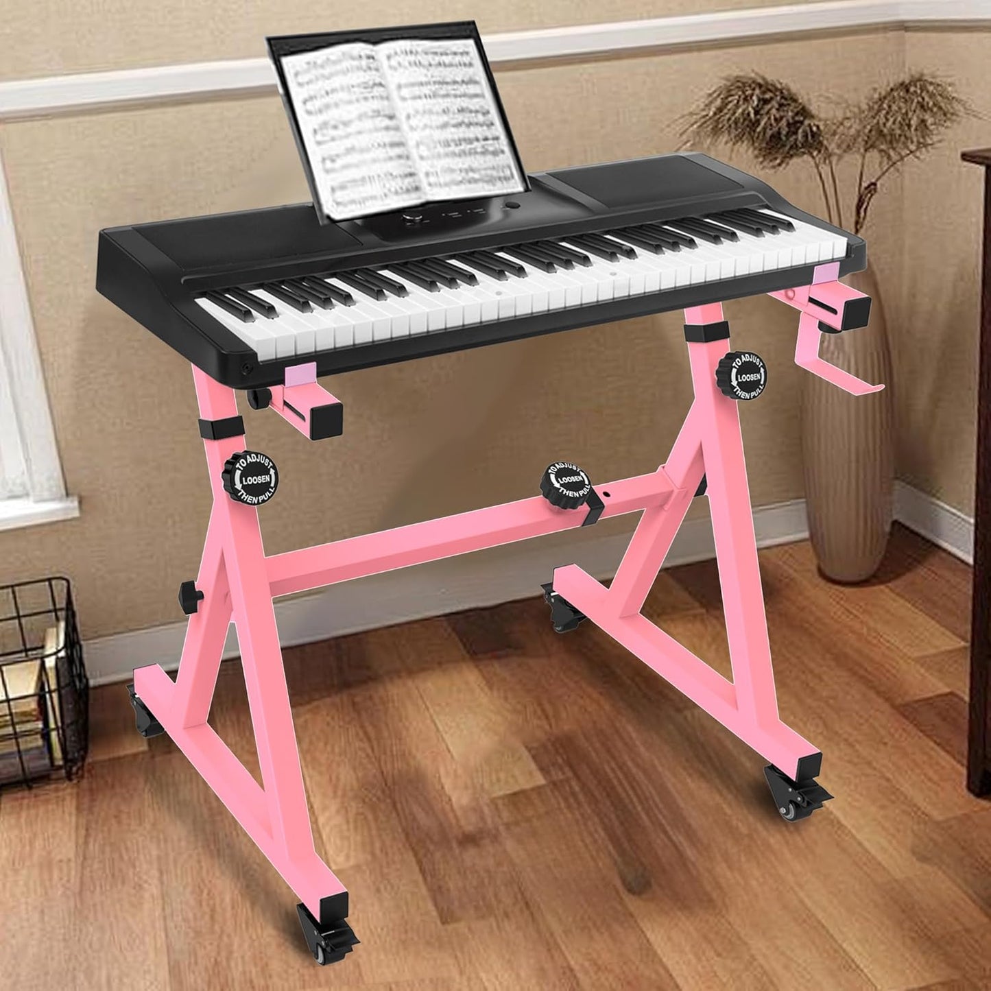 Universal Keyboard Stand, Z-style Heavy-Duty Piano Stand, Adjustable and Portable Piano Keyboard Stand for 61 and 88 Keys, Pink
