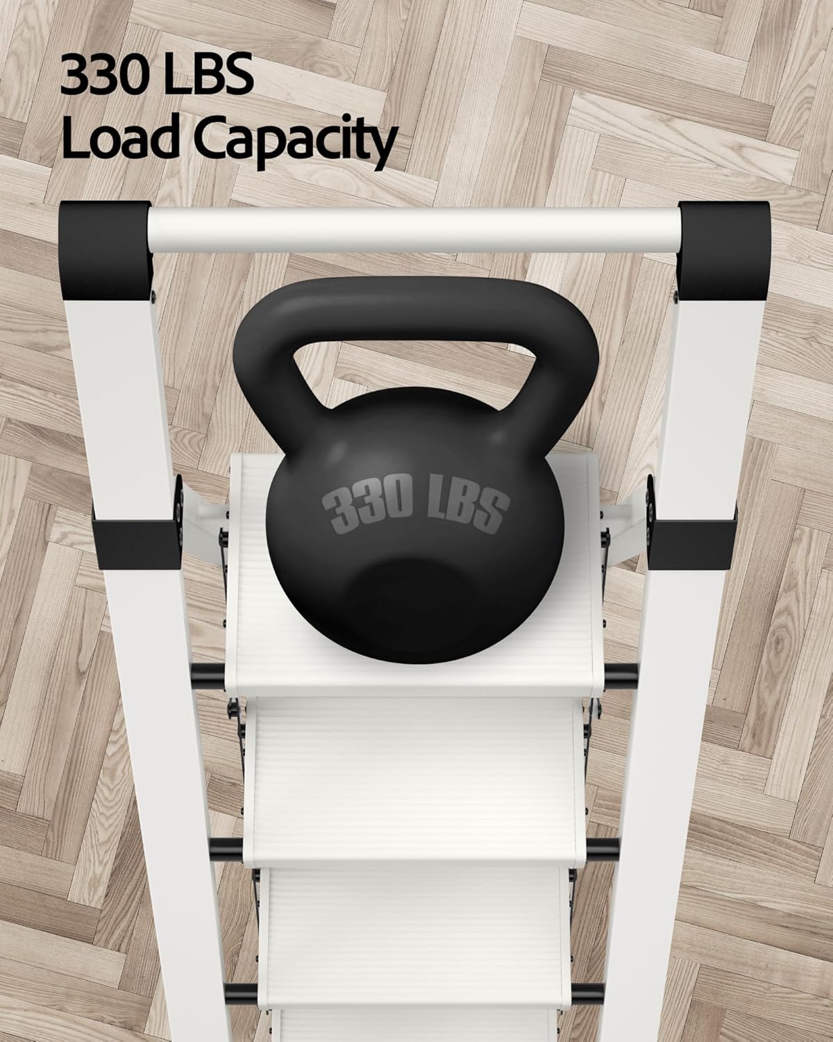 Taranta 4 Step Ladder, Lightweight Aluminum Step Stool with Convenient Handgrip, Folding Ladder with Anti-Slip Pedals, 330lbs Capacity Stepladder for Home, Office, Kitchen - White