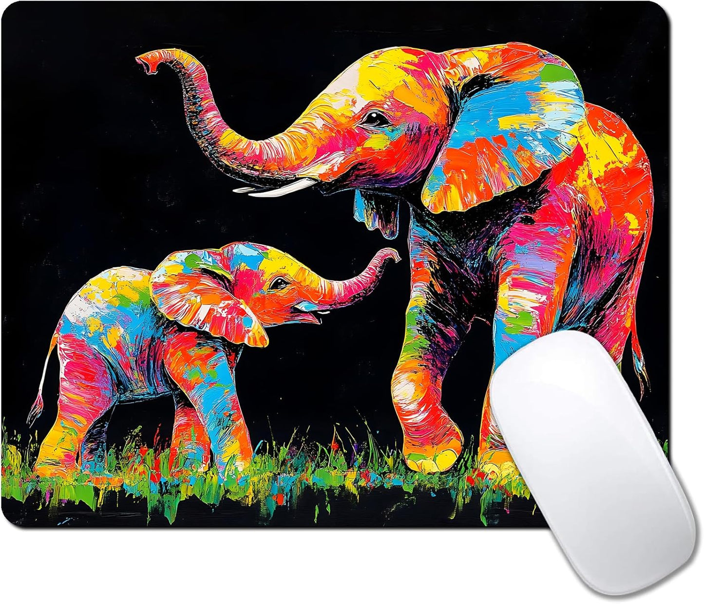 Colorful Animal Elephant Custom Mouse Pad with Non-Slip Rubber, Small Square Design for Wireless Laptop & Computer Mouse Pads for Desk, 9.5 x 7.9 inch Smooth Surface for Gaming & Office
