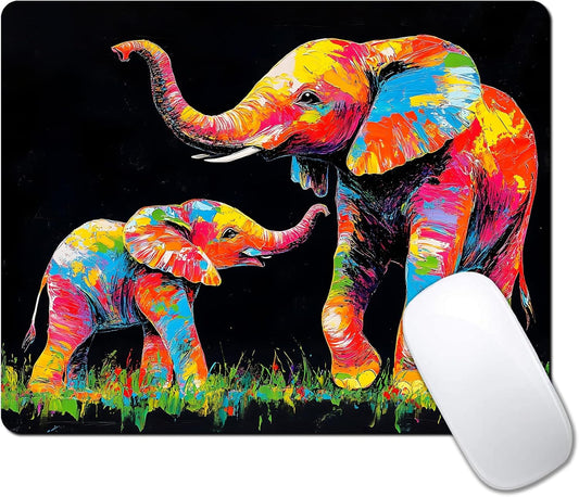 Colorful Animal Elephant Custom Mouse Pad with Non-Slip Rubber, Small Square Design for Wireless Laptop & Computer Mouse Pads for Desk, 9.5 x 7.9 inch Smooth Surface for Gaming & Office