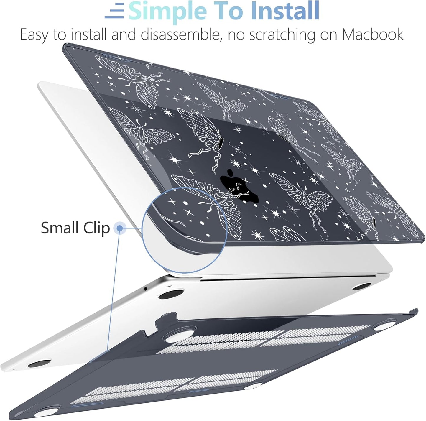 MEEgoodo Case for MacBook Air M4/M3/M2 13.6 inch 2025 2024 2022, Fit Model A3240 A3113 A2681, Compatible with MacBook Air 13 inch, Laptop Hard Shell Case with Keyboard Cover, Butterflies & Space