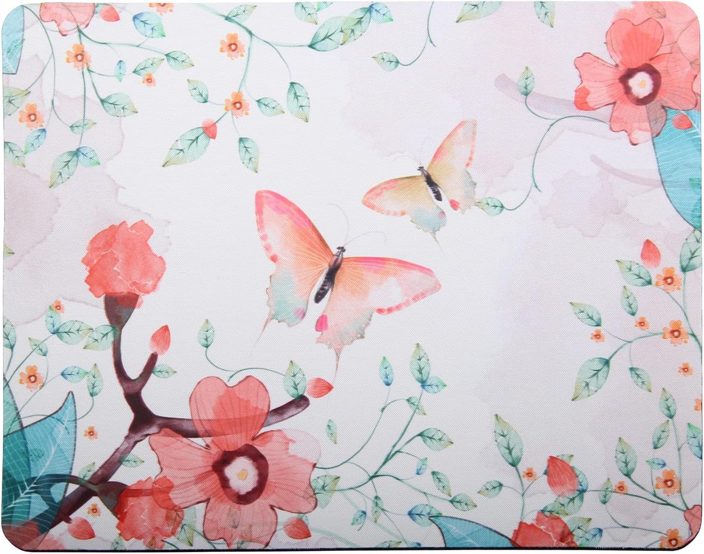 Mouse Pad, Gaming Mouse Pad, Non-Slip Rubber Base Mouse Mat with Designs for Laptop, Computer & Office, 9.5 x 7.9 x 0.12 inches (Butterflies and Flowers)