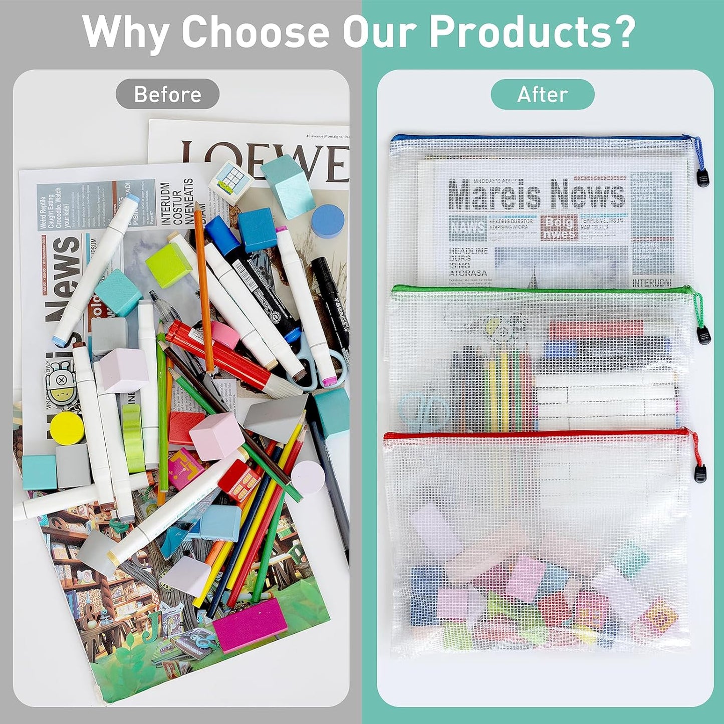 32pcs Mesh Zipper Pouch Bags, B5 Mesh Pouch, 8 Color Zipper Pouches for Organizing, Board Game Storage, Travel, School, Office