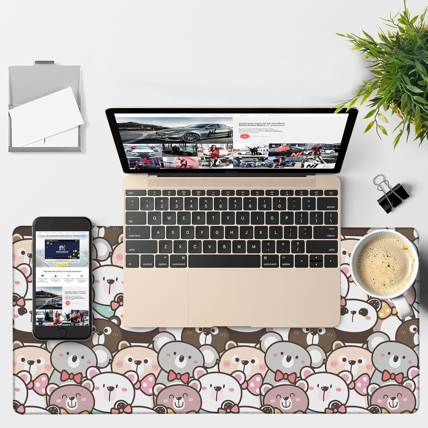 Gaming Desk Pad Large Extra Length Panda and Koala Mouse Pad Keyboard Laptop Non-Slip Waterproof with Rubber Base Thick Stitched Edge Mouse Mat for Office Home 35.4 x 15.7 Inches