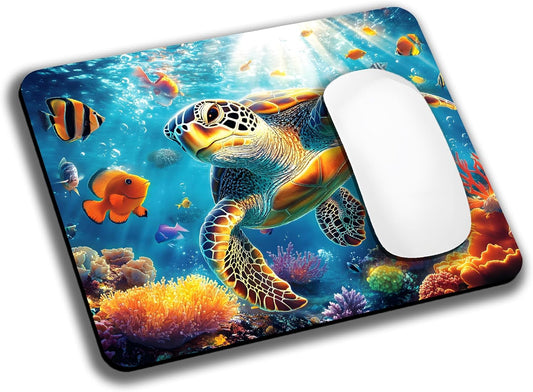 Sea Animal Colorful Turtle Mouse Pads for Desk, Portable Wireless Computer Mouse pad Small Design with Women, Non-Slip Rubber Base Laptop Mousepad 9.5" x 7.9" Smooth Surface for Office & Travel
