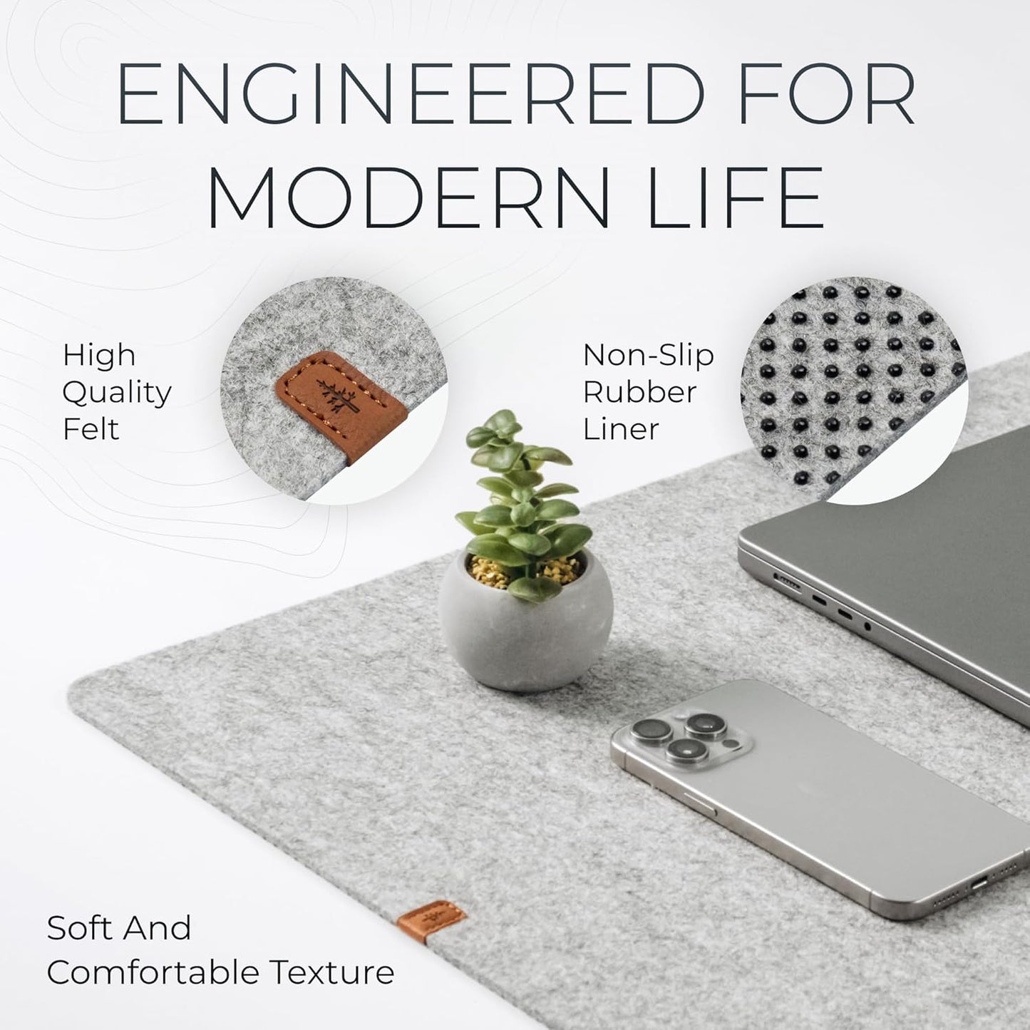 Nordik Large Felt Desk Mat - Marle - 35 x 17 inch - Full Desk Keyboard Mat - Keyboard and Mouse Pad - Large Desktop Felt Pad