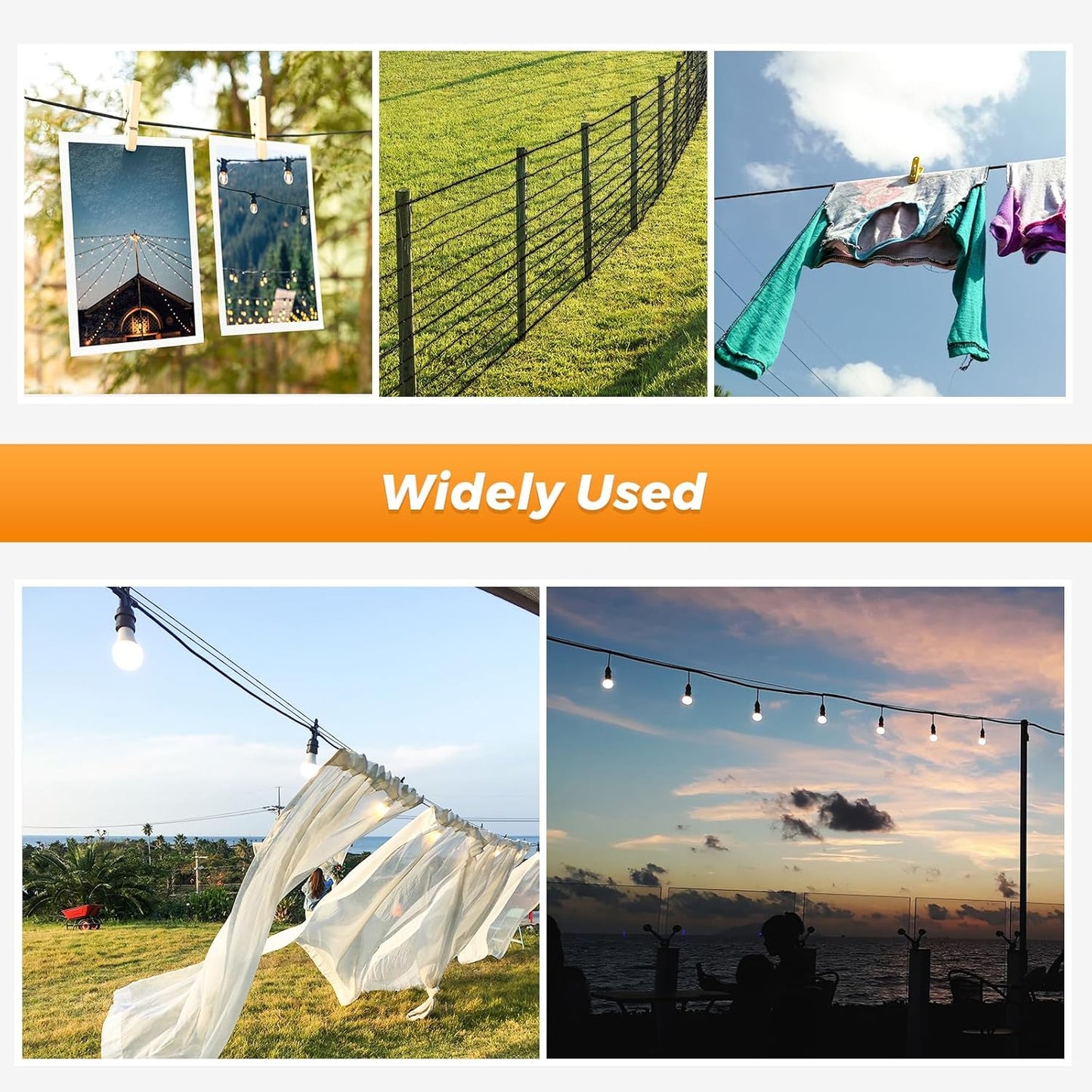 Belio String Light Hanging Kit, Stainless Steel Cable for Outdoor Lights, 182 FT Wire Rope Cable Turnbuckle and Hooks, Globe String Light Suspension Kit