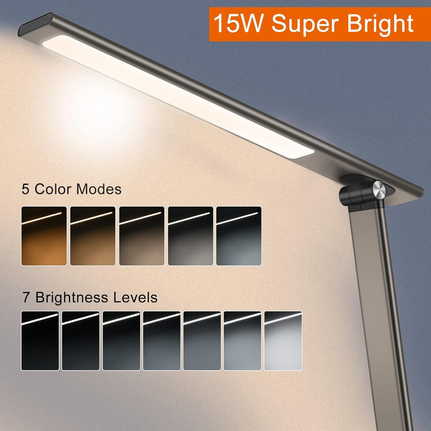 AFROG 5th Gen Multifunctional LED Desk Lamp with 10W Fast Wireless Charger, USB Charging Port,1800Lux Super Bright,5 Lighting Mode,7 Brightness, Touch Control, Auto Timer, 15W Office Table Lamp