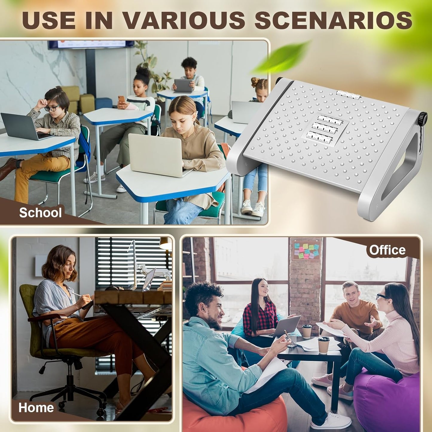 2 Pcs Foot Rest for Under Desk at Work, Ergonomic 6 Heights Adjustable Footrest with Massage Roller, Chair Footrest for Leg Rests for Office and Home Pressure Relief(Gray)