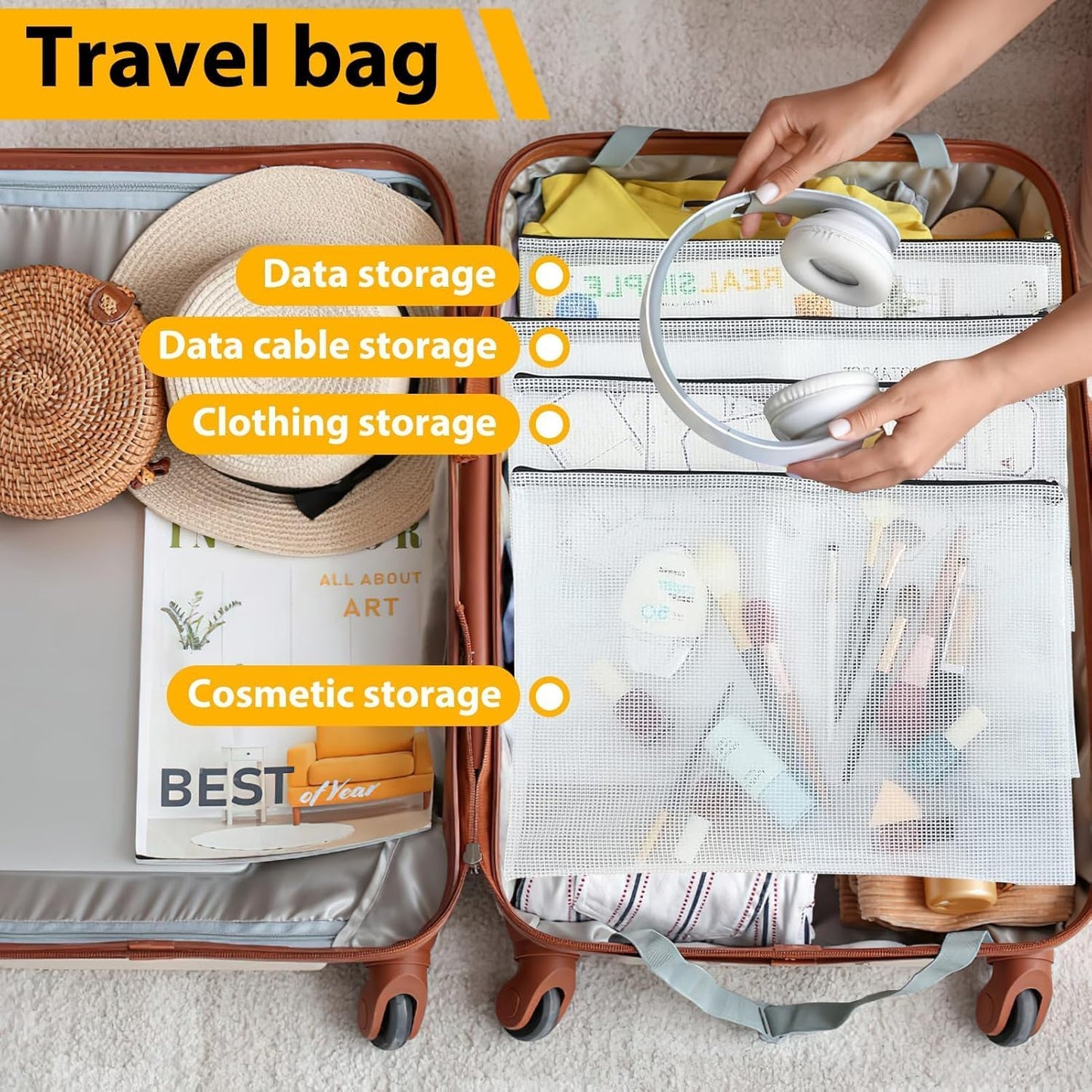 24pcs A4 Mesh Zipper Pouch File Bags, 12pcs Large A3 and 12pcs Letter A4,Black Reusable Zipper Bags for Organizing Storage, Waterproof Puzzle Bag, Board Game Storage and School Office Supplies