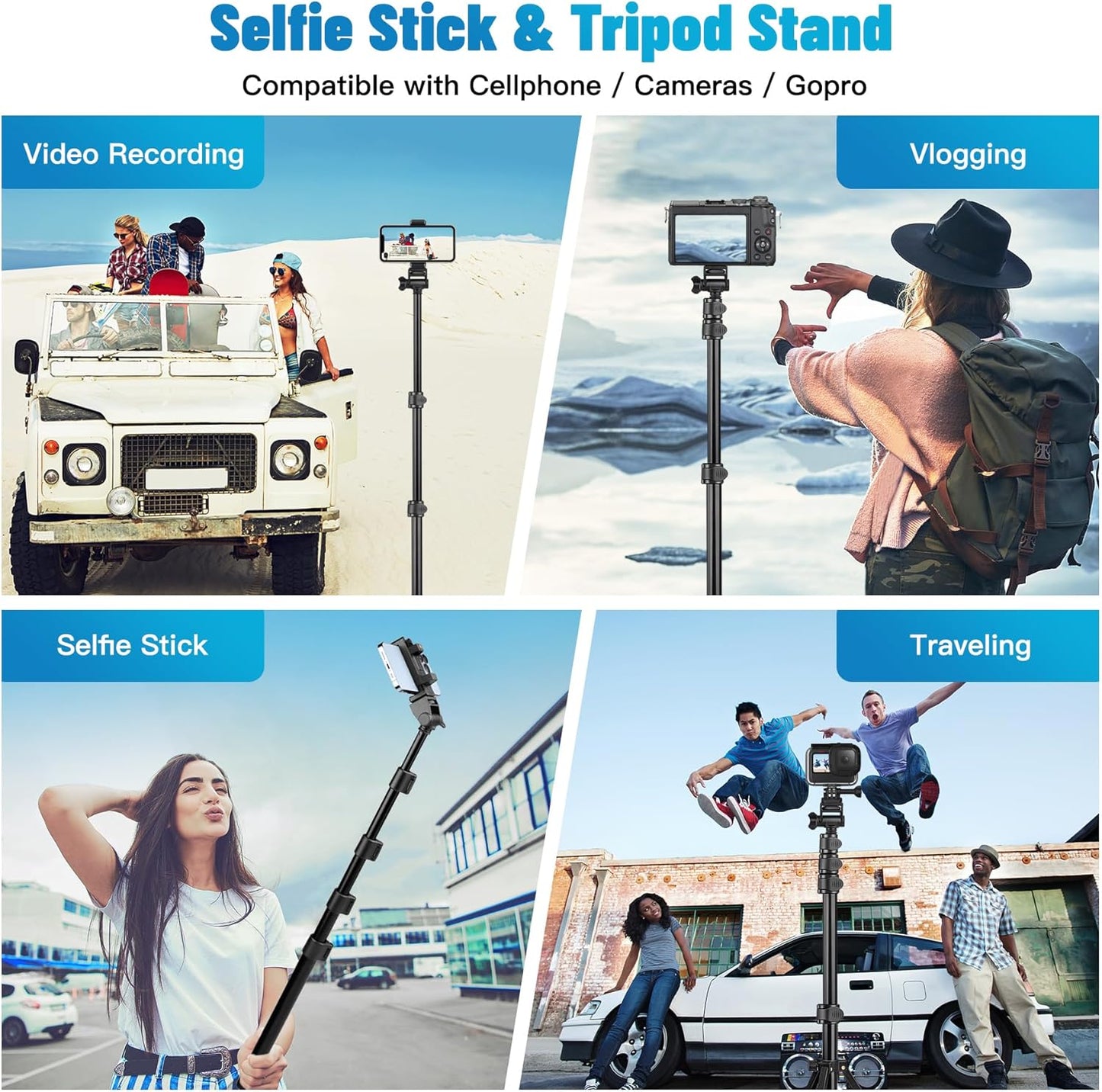 Victiv 70" Phone Tripod, Camera Stand Tripod with Remote and Phone Holder, Sturdy & Stable, Height Adjustable Selfie Stick Mode, Perfect for Selfies/Recording/Vlogging/Live Streaming