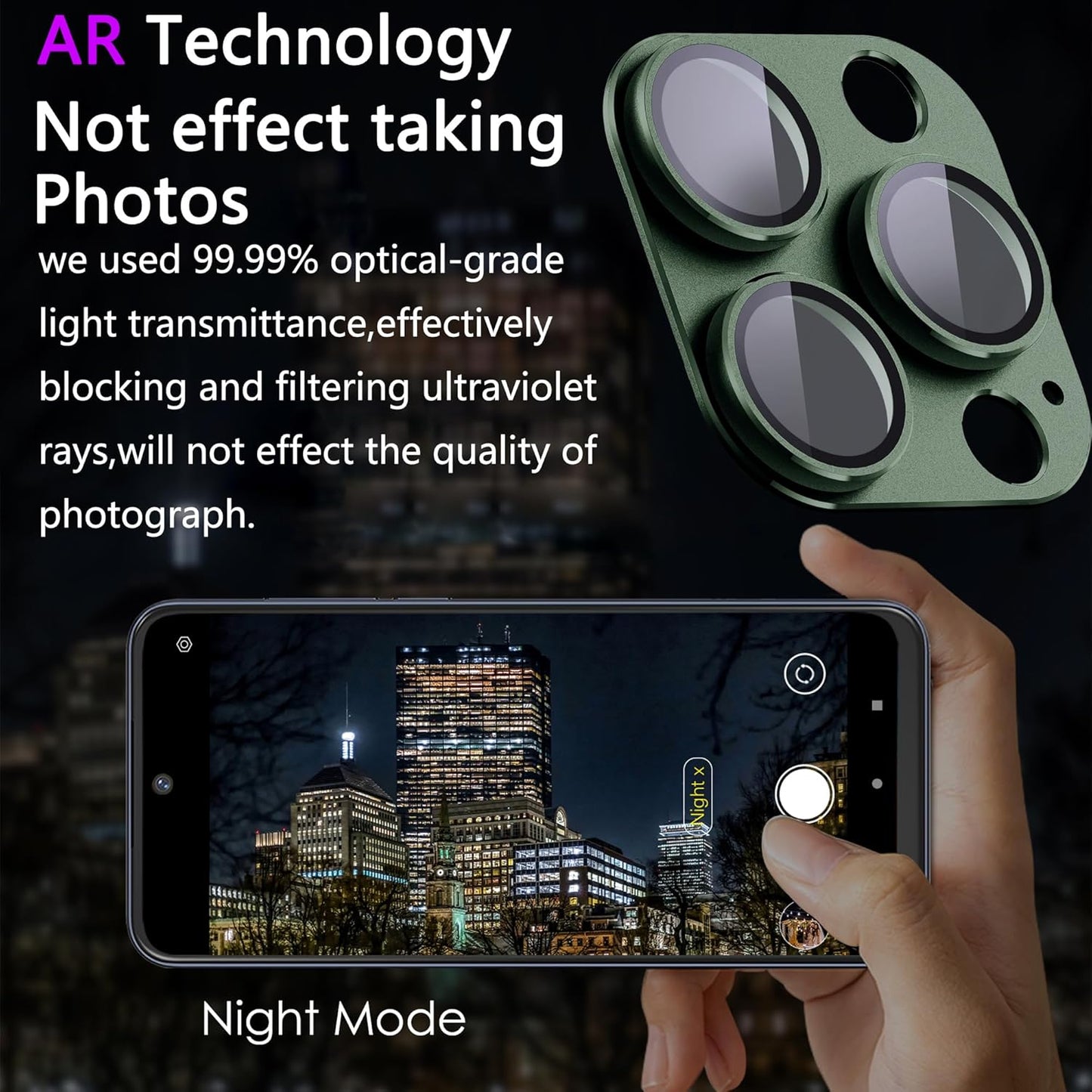 2 Pack Camera Lens Protector for iPhone 13 Pro/iPhone 13 Pro Max,[Not Easy to Breakn ] AR Tempered Glass Strong Adsorption Metal Camera Cover Screen-Dark Green