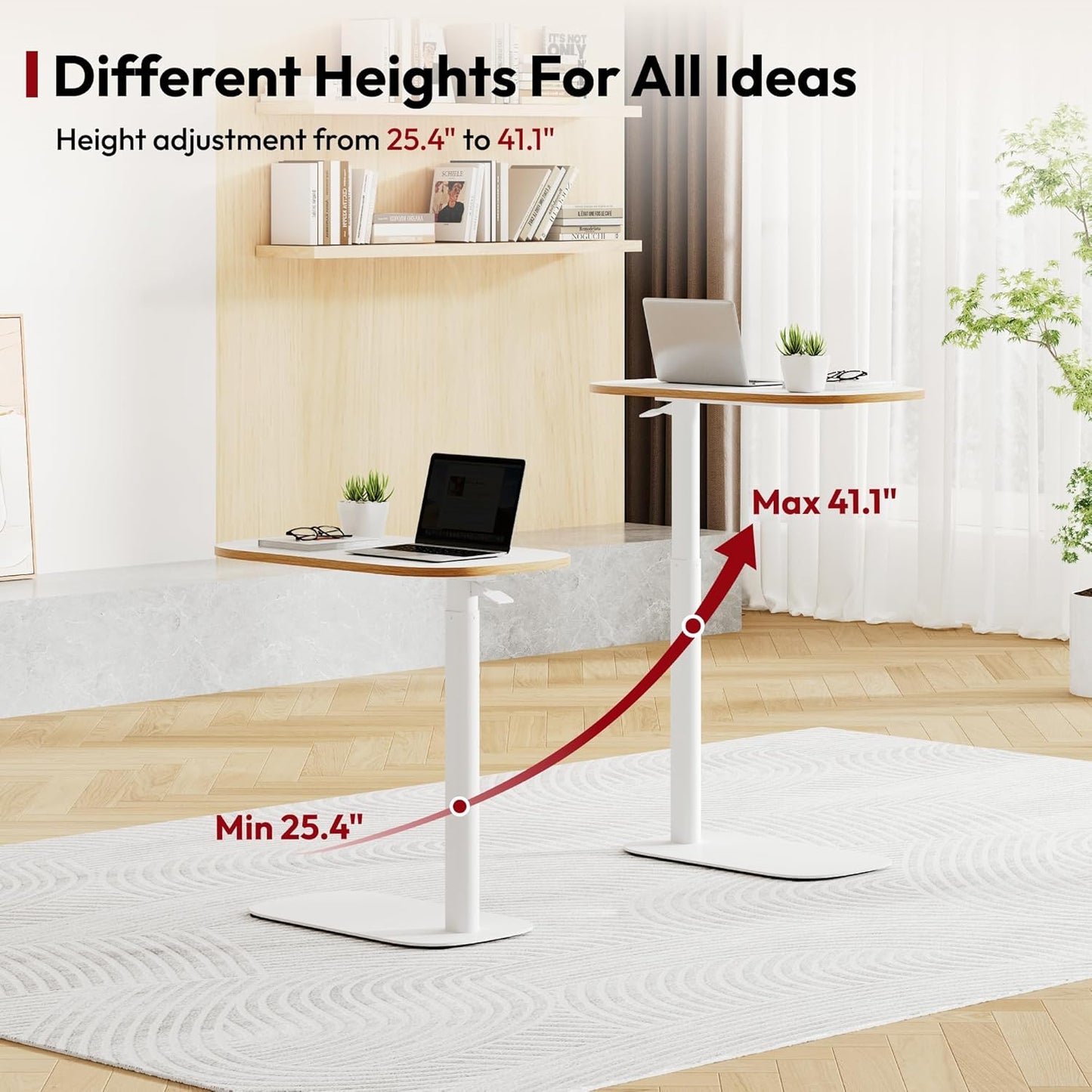 SANODESK Adjustable Overbed Bedside Table Pneumatic Adjustable Height Laptop Computer Standing Desk Cart with Tray, Hospital and Home Use(23.6" W x 13.8" D,White)