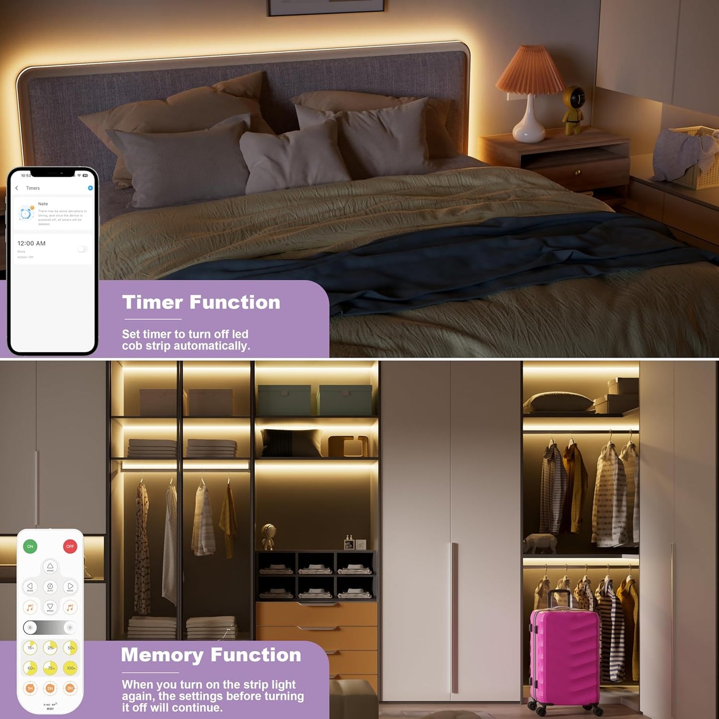 MIWISE LED Dimmer,Smart WiFi+Bluetooth Dimmable Controller with RF Remote,Work with Alexa/Google,Two Ports 5V/12V/24V for 3528/2835/5050/SMD COB Single Color LED Strip Lights,Timer/Memory Function