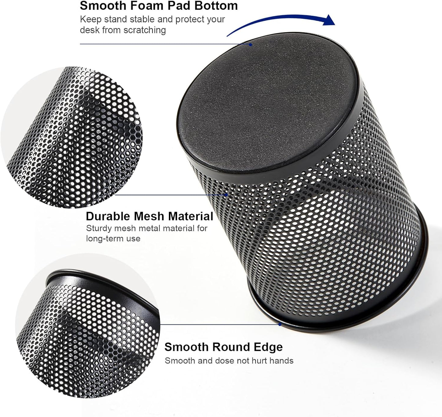 Comix Pen Holder Desk Organizer, Wire Mesh Pencil Cup with Foam Pad and Non-Slip Bottom Office Supplies Desk Accessories for Home Office School, 1 Pack