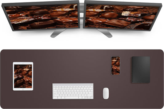 AFIING Leather Desk Pad Protector,Mouse Pad,Office Desk Mat, Non-Slip PU Leather Desk Blotter,Large desk mat,Waterproof Keyboard mat for Office/Home/Decor (Coffee,55"" x 17"")