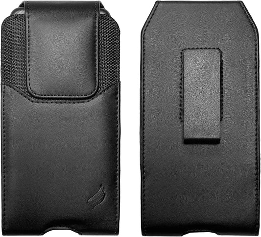 Leather Cellphone Holster for iPhone 11 Pro Max, XS Max, 8/7 Plus, Vision Plus, Nokia C210, Galaxy A53, S23+, TCL 30Z - Vertical Case Waist Carrying Pouch with Belt Clip/Loops, Black