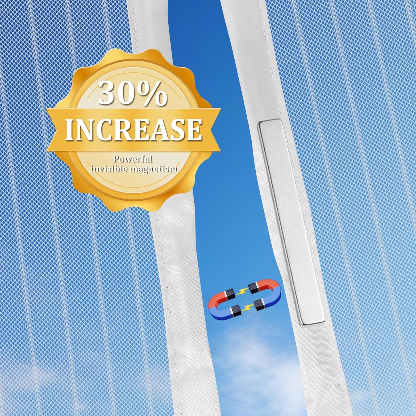 Magnetic Screen Door - Self Sealing, Heavy Duty, Hands Free Mesh Partition Keeps Bugs Out Let Breeze in- Pet and Kid Friendly - Keep Open Feature (White, Fit Door Size 36 x 80 Inch)