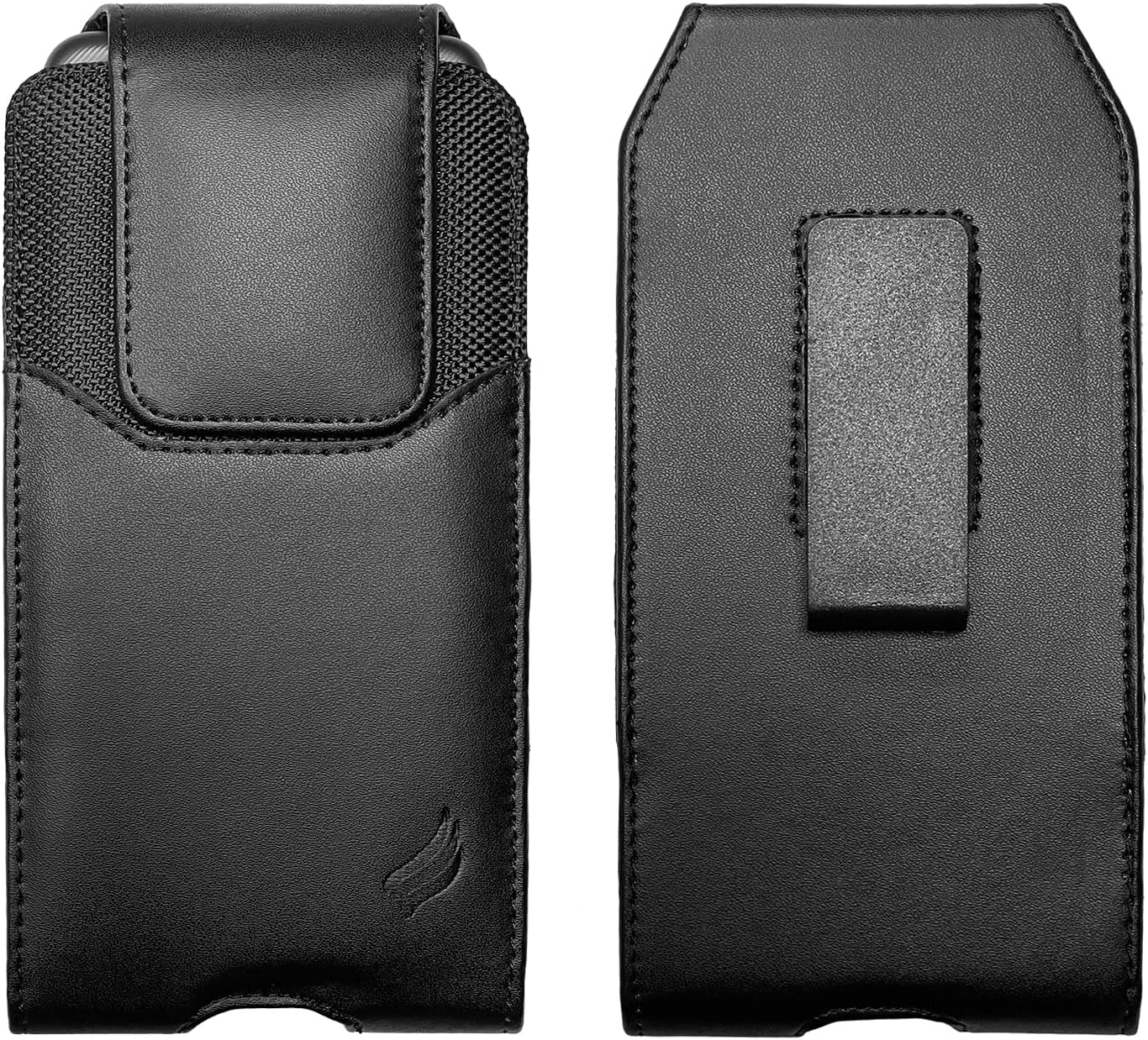 Leather Cellphone Holster for iPhone SE (2020/2022), 11 Pro, 12 13 14 15 16 17, Samsung Galaxy S22 S23 S24 S25 - Vertical Case Waist Carrying Pouch with Belt Clip/Loops, Black