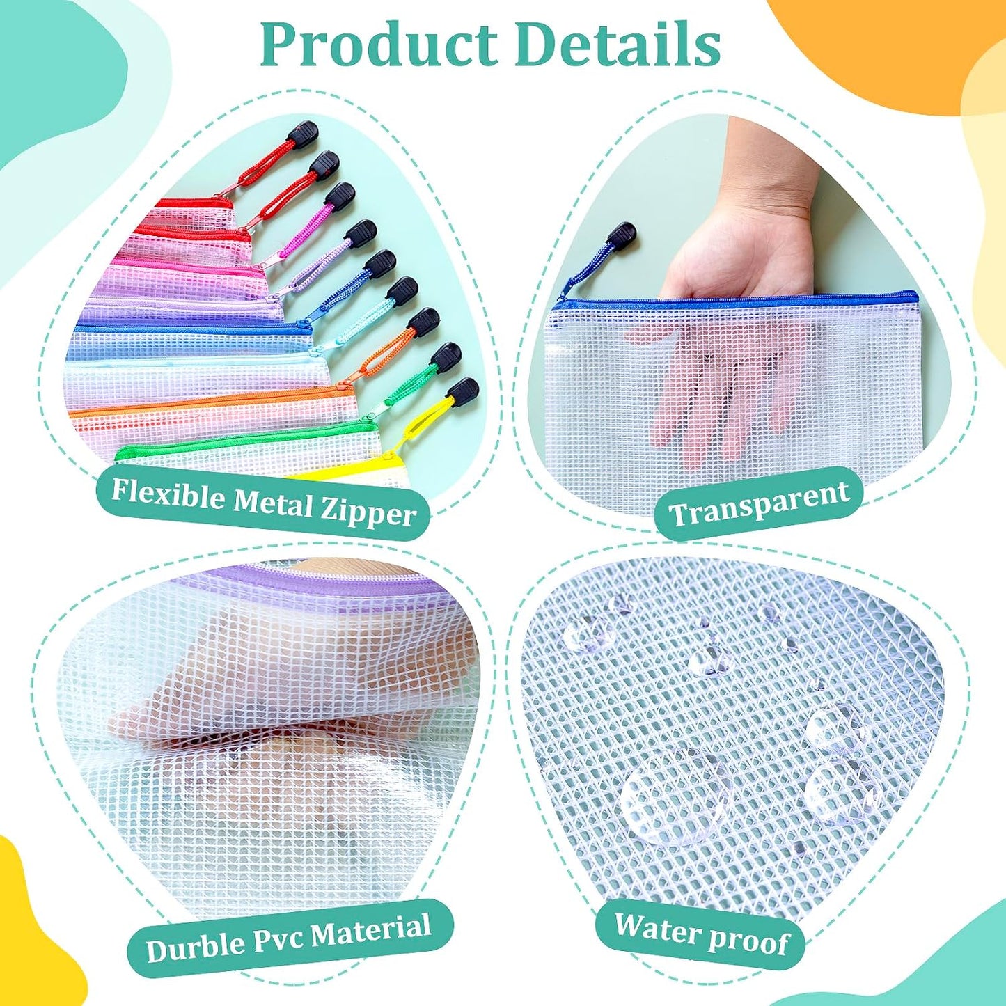 9pcs Mesh Zipper Pouch Bags, B4 Sizes Zipper Pouch, Mesh Bags With Zipper, Plastic Zipper Pouches, 9 Colors Zipper Pouches for Organizing, Board Game Storage, Travel, School Office organize