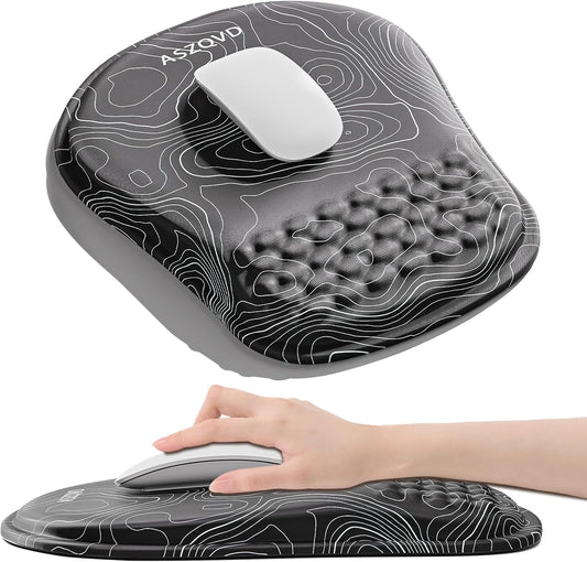 Mouse Pad with Wrist Rest, Ergonomic Mousepads with Wrist Support, Soft Lycra Fabric Memory Foam Office Desk Accessories for Comfort/Pain Relief/PC Gaming/Computer/Laptop (Black Topographic)