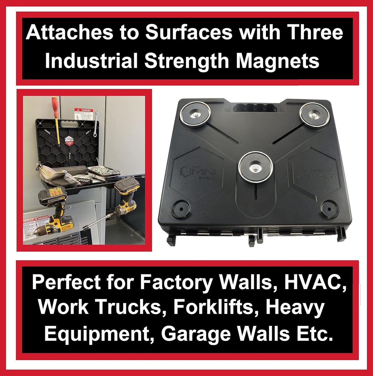 The OmniShelf Magnetic Portable Workstation + Toolbox, Computer & Laptop Stand, Multimeter Case, Utility Shelf w/ 50 lb Capacity, Hands Free Workstation Attaches to HVAC, Trucks & More (5 Count)