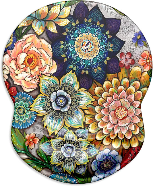 ITNRSIIET Ergonomic Mouse Pad with Gel Wrist Support Small Wrist Rest Smooth Surface Non-Slip PU Base Comfortable Office Supplies Pain Relief, 8.7 x 7.2 inches, Succulent Flower