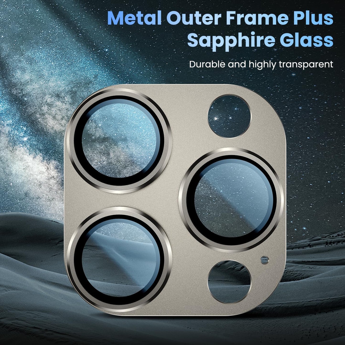 Uyiton Compatible with iPhone 16 Pro/iPhone 16 Pro Max Camera Lens Protector - [Not Easy to Break][Strong Adsorption][Case-Friendly] Metal Tempered Glass Rear Camera Screen Cover - Natural Titanium