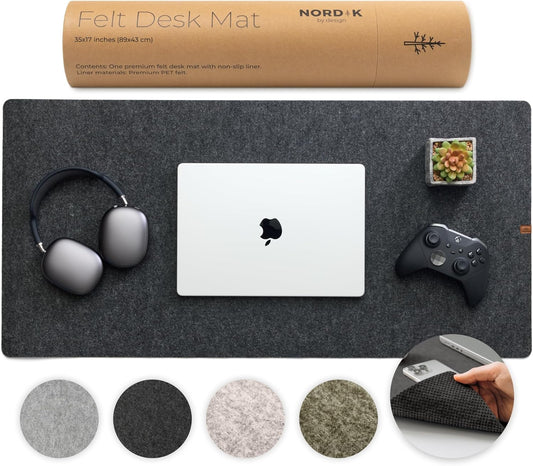 Nordik Large Felt Desk Mat - Charcoal - 35 x 17 inch - Full Desk Keyboard Mat - Computer Desk Mat for Keyboard and Mouse Pad - Desktop Mat - Large Felt Desk Pad